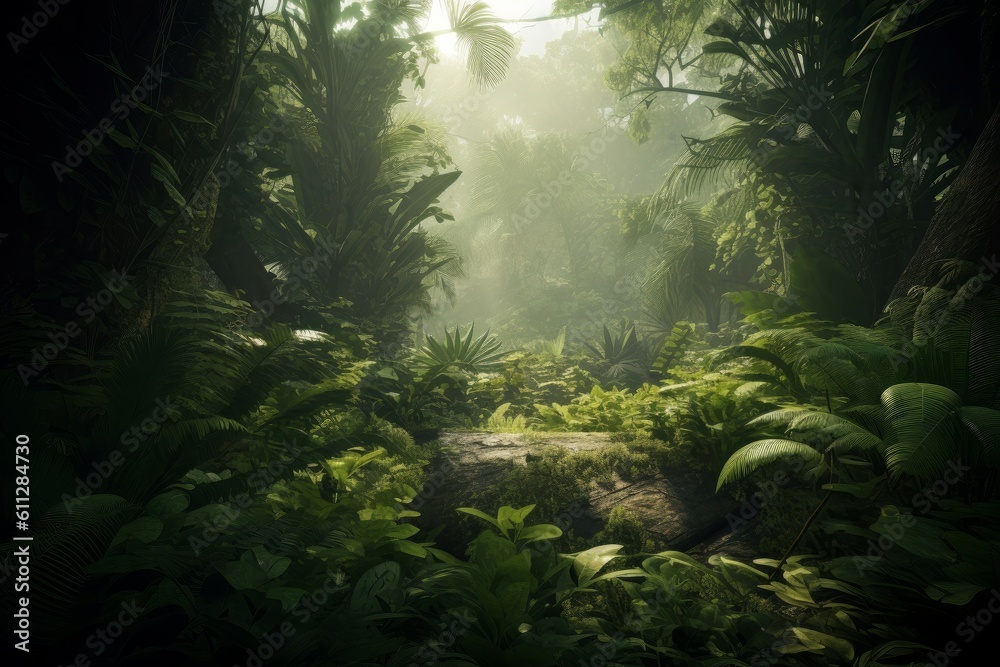 Green prehistoric jungle lights. Generate Ai