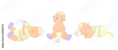 New born baby clip art. Drinking milk kid. Sleeping child. Newborn bundle
