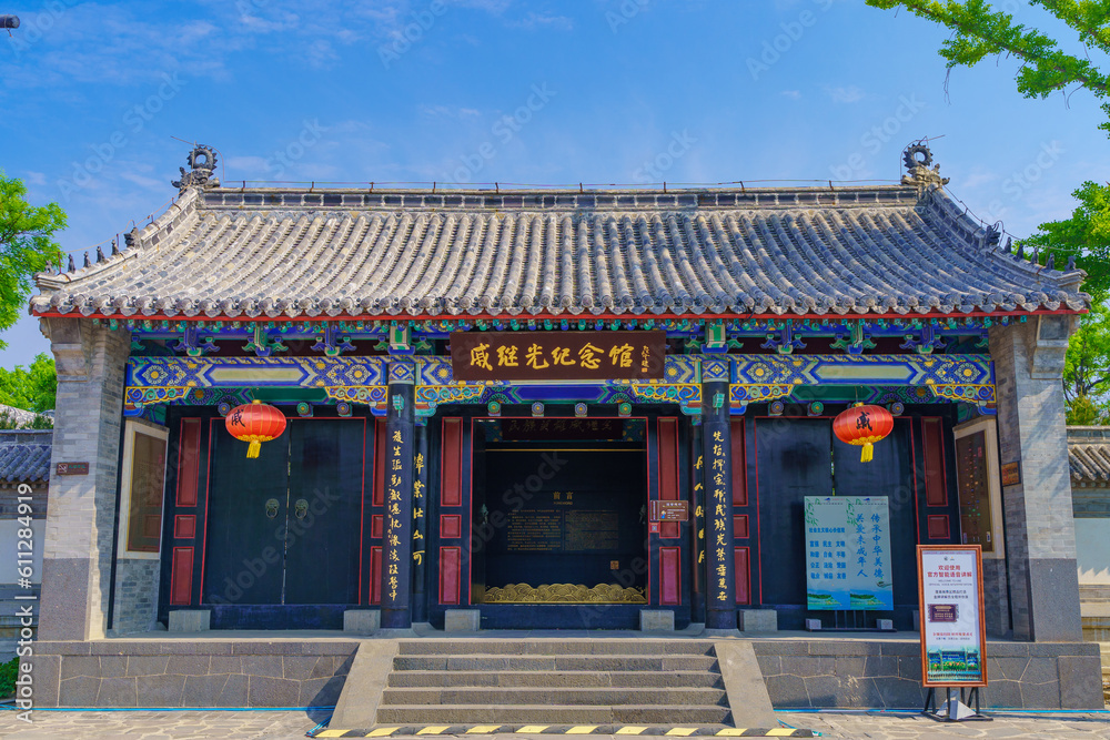 Summer scenery of Shandong Yantai Penglai Pavilion scenic spot, Qi Jiguang Memorial Hall Summer scenery of Shandong Yantai Penglai Pavilion scenic spot, Qi Jiguang Memorial Hall