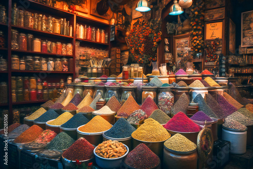 Middle east spice market. Created with Generative AI technology.