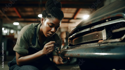 Women auto mechanics repair cars and motorcycles, made with Generative AI © millenius