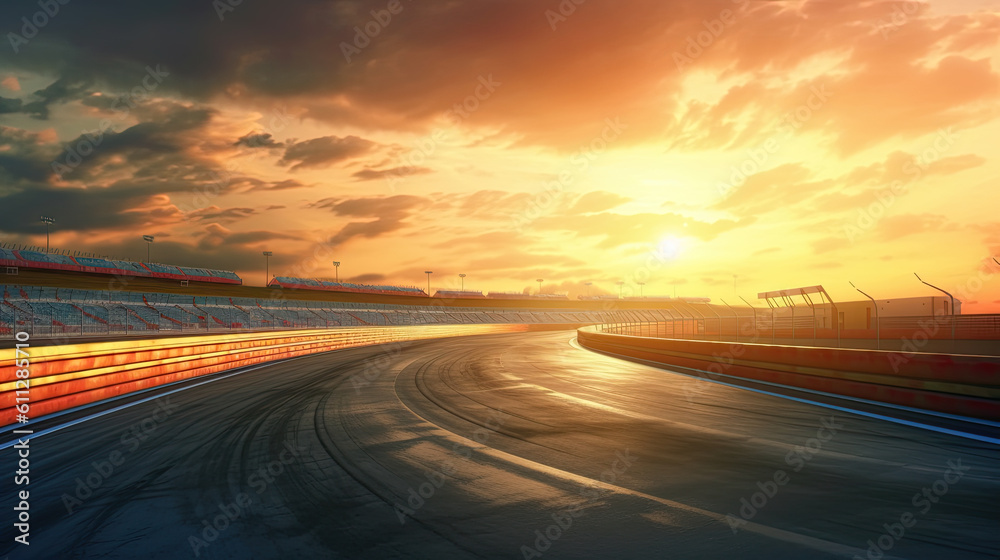 View of FORMULA 1 race ring. Driving a sport car. Asphalt road. Empty racing ring road background Generative AI View of FORMULA 1 race ring. Driving a sport car. Asphalt road. Empty racing ring road background Generative AI