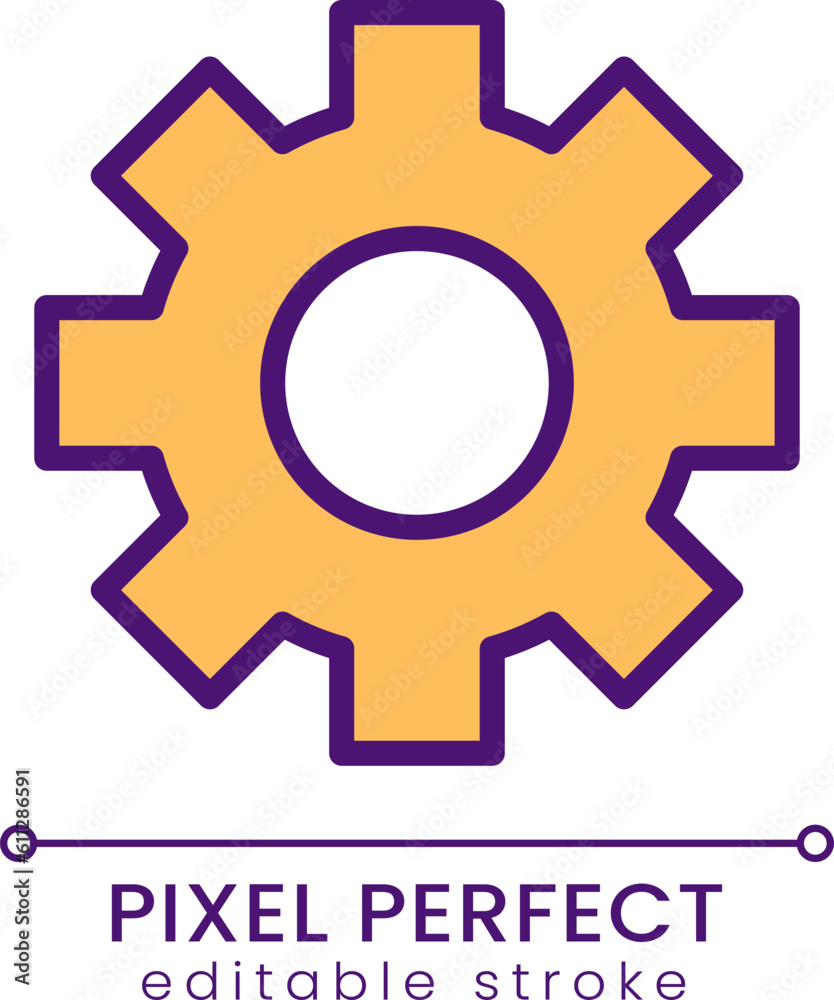 Cogwheel pixel perfect RGB color icon. Technology and settings. Business development. Equipment. Isolated vector illustration. Simple filled line drawing. Editable stroke. Poppins font used Cogwheel pixel perfect RGB color icon. Technology and settings. Business development. Equipment. Isolated vector illustration. Simple filled line drawing. Editable stroke. Poppins font used