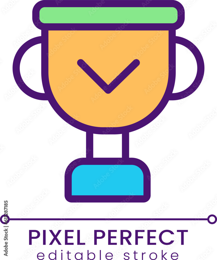 Winner cup pixel perfect RGB color icon. Achievement and award. Development motivation. Isolated vector illustration. Simple filled line drawing. Editable stroke. Poppins font used