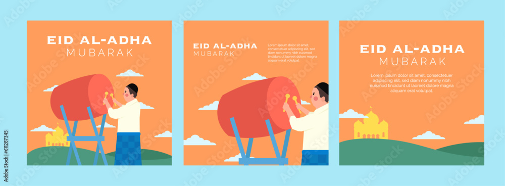 eid-adha-man-with-bedug-drum-mosque-day-social-media-post-in-flat-illustration eid-adha-man-with-bedug-drum-mosque-day-social-media-post-in-flat-illustration