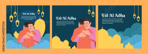 eid-adha-men-hugging-forgive-social-media-post-in-flat-illustration