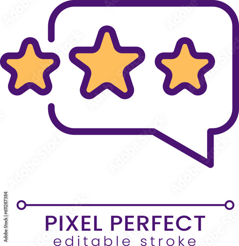 Customer feedback pixel perfect RGB color icon. Speech bubble with stars. Ranking business. Isolated vector illustration. Simple filled line drawing. Editable stroke. Poppins font used