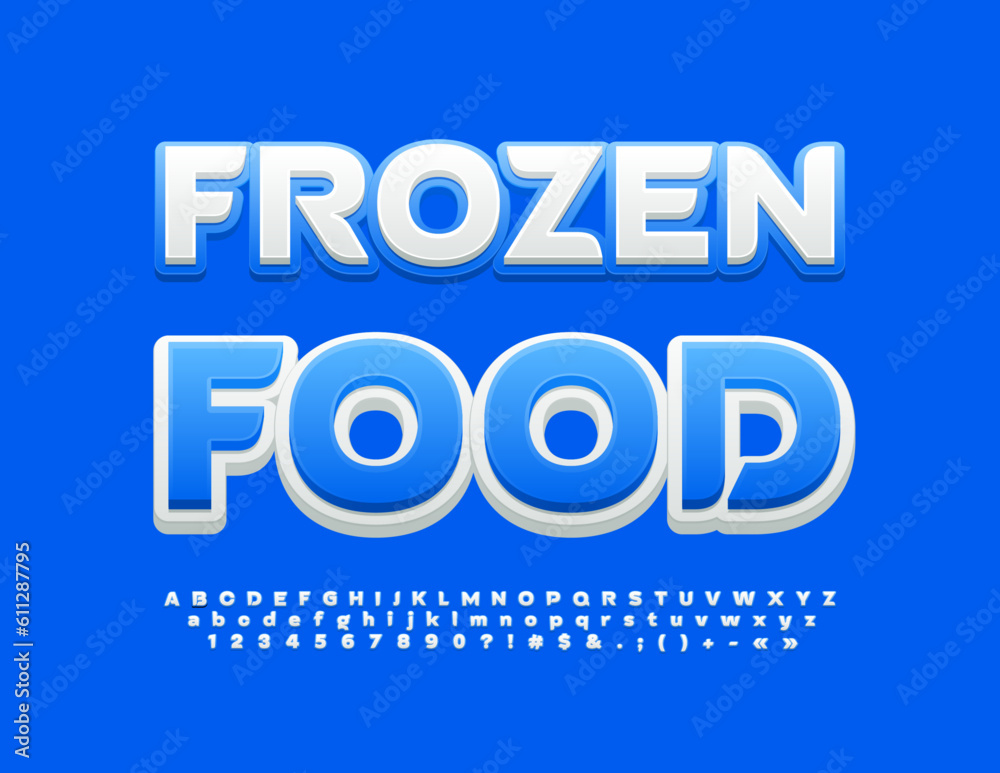 Vector creative Poster Frozen Food with bright Font. Stylish set of Alphabet Letters and Numbers