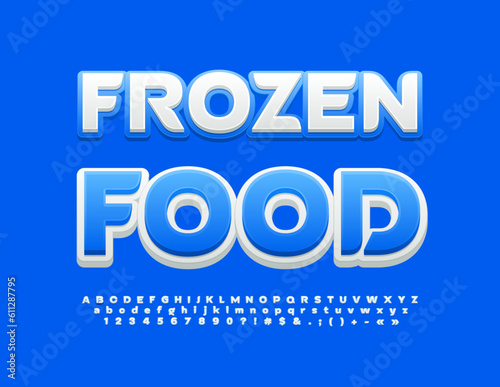 Vector creative Poster Frozen Food with bright Font. Stylish set of Alphabet Letters and Numbers