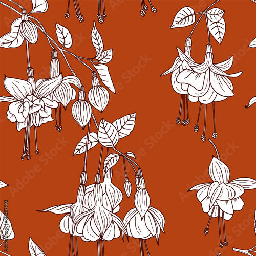 Vintage seamless pattern with fuchsia flowers