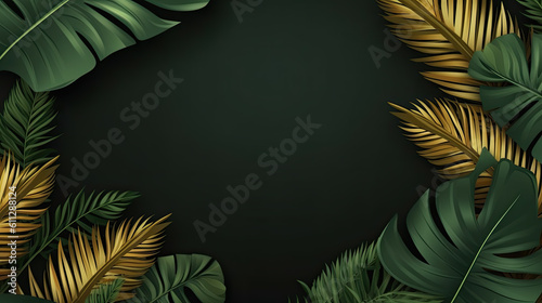 Group of big green banana leaves of exotic palm tree in sunshine on white background. Tropical plant foliage with visible texture. Pollution free symbol. Close up, copy space. Generative AI