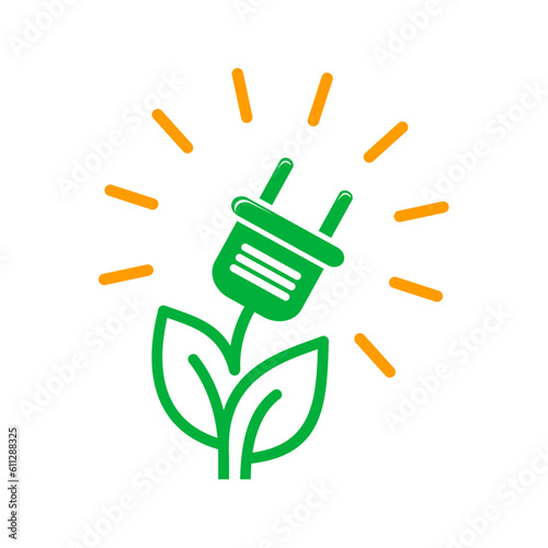 Green clean energy logo. Green energy transition. Preservation of the environment. Vector on transparent background
