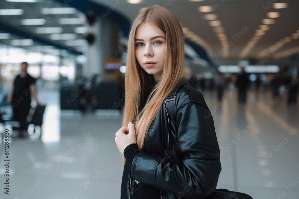 girl with a suitcase in the airport ready to travel image ai generate girl with a suitcase in the airport ready to travel image ai generate