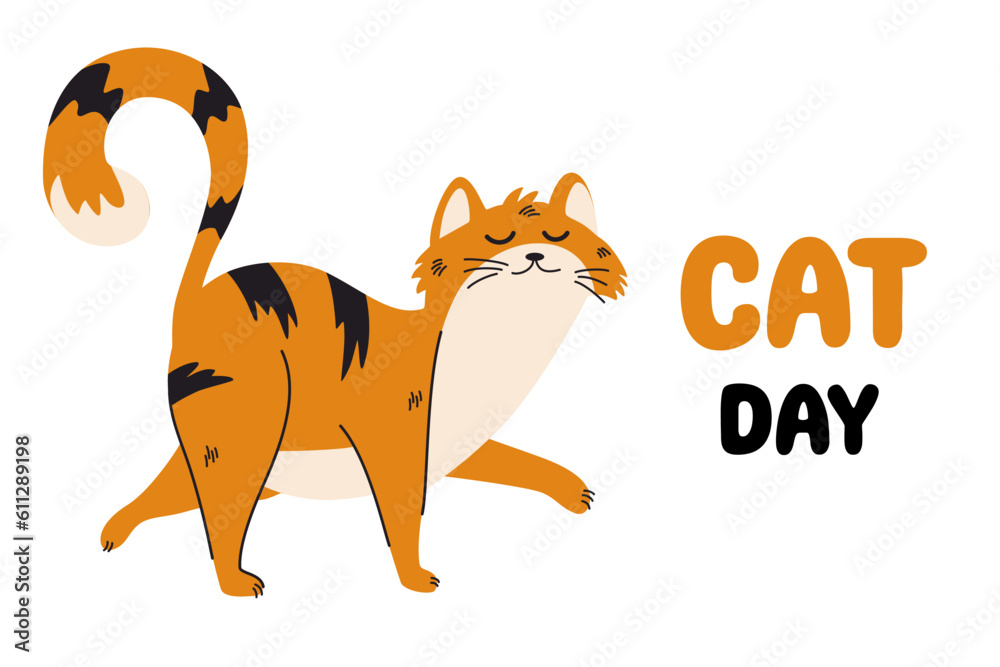 World Cat Day. Cute ginger cat. Pet, animal character. Vector illustration for Banner, for the web, social networks. World Cat Day. Cute ginger cat. Pet, animal character. Vector illustration for Banner, for the web, social networks.