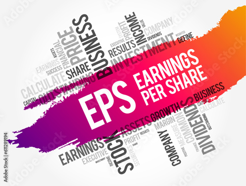 EPS Earnings Per Share - monetary value of earnings per outstanding share of common stock for a company, word cloud concept background