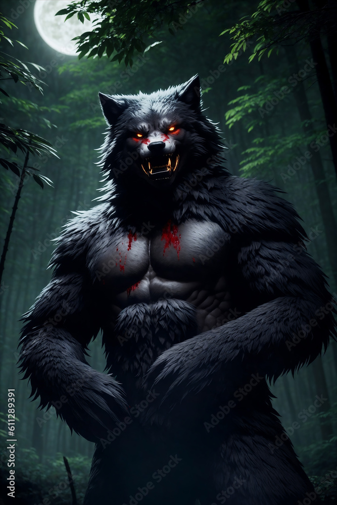 Werewolf concept art created with Generative AI technology