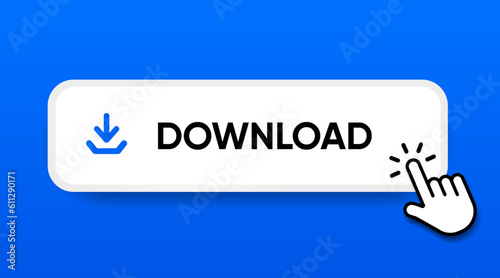 3D download button icon. Upload icon. Down arrow bottom side symbol. Click here button. Save cloud icon push button for UI UX, website, mobile application.