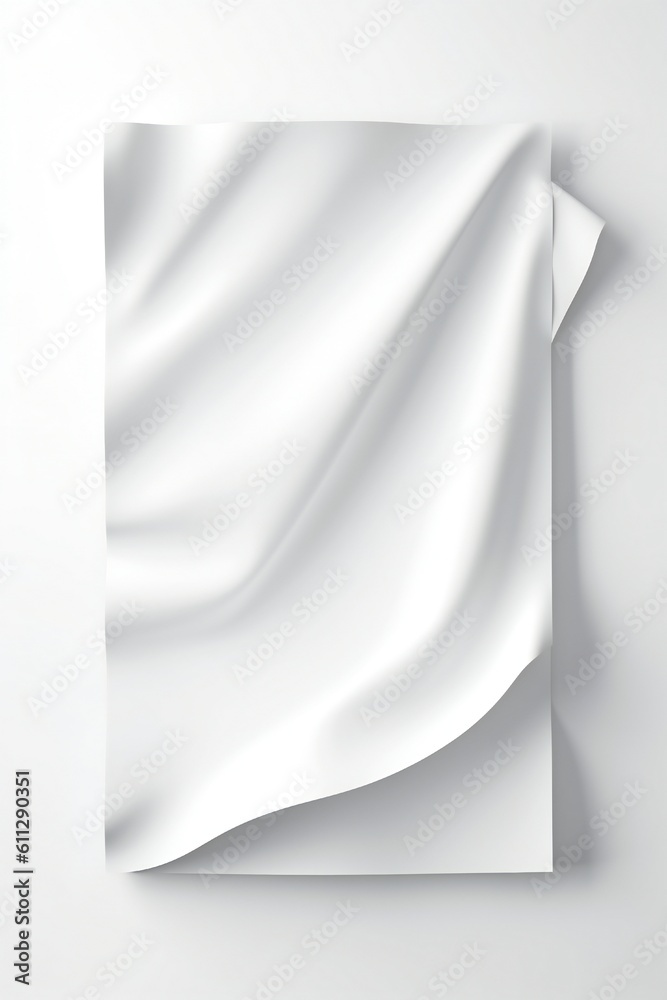 White empty curled paper banner on white background Generative AI