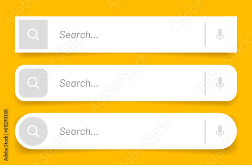 Search Bar with suggestions for UI UX design and web site. Search Address and navigation bar icon. Collection of search form templates for websites. Search engine web browser window template.