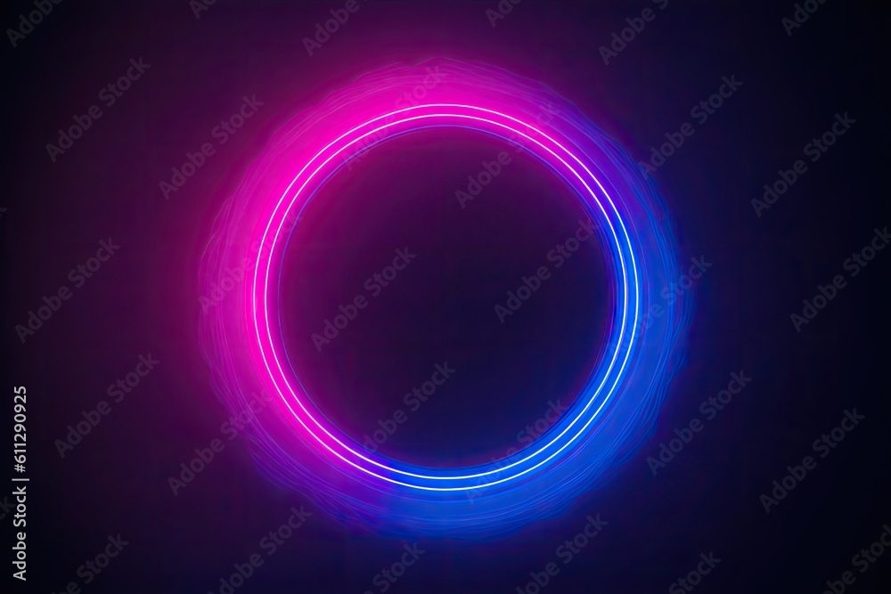3D Render, Ultraviolet Neon Circle in Blue Pink Round Frame, Ring Shape, Empty Space, Embracing 80's Retro Style, Ultraviolet Light, Abstract Background, Blue and Pink Minimalist 3D Render, Ultraviolet Neon Circle in Blue Pink Round Frame, Ring Shape, Empty Space, Embracing 80's Retro Style, Ultraviolet Light, Abstract Background, Blue and Pink Minimalist