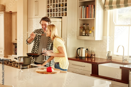 Photography Taste, love or couple kitchen cooking with healthy food for lunch or dinner together at home in Sydney