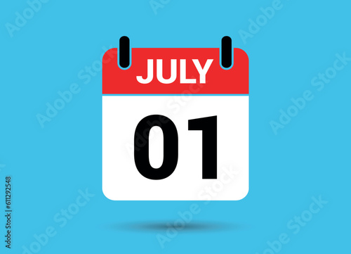 July 1 Calendar Date Flat Icon Day 1 Vector Illustration