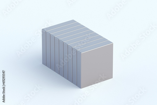 Row of neodymium magnets on white background. 3d render