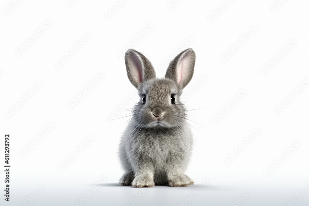Obraz premium Grey rabbit on white background. Ai generative.
