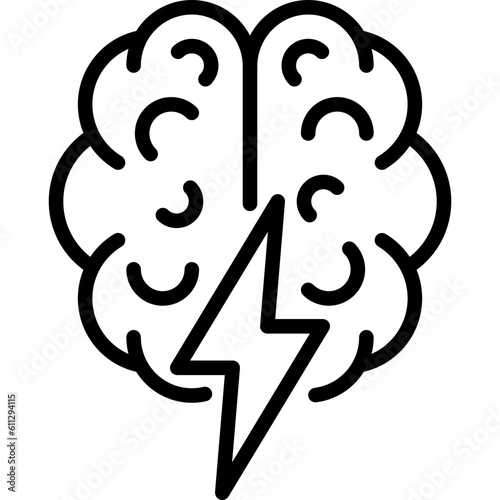Brainstorm thin line icon: brain with flash. Creativity, inspiration, imagination. Modern vector illustration.