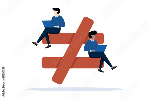 discrimination and racism as a global social problem concept, Inequality and human injustice, upper class businessman sitting on injustice, symbol of injustice with people of color on the bottom.