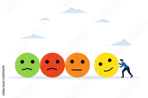 Positive thinking, or an optimistic attitude. Balance between happiness and emotional intelligence. Young people increase emotional intelligence. flat vector illustration on a white background.