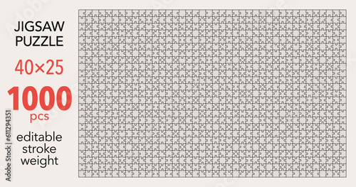 Empty jigsaw puzzle grid template, 40x25 shapes, 1000 pieces. Separate matching puzzle elements. Flat vector illustration layout, every piece is a single shape.