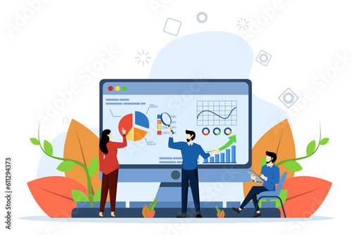 Financial Audit Concept, Showing a group of accountants doing company financial evaluation, Suitable for landing page, UI, web, app intro card, editorial, flyer and banner, Vector Illustration.