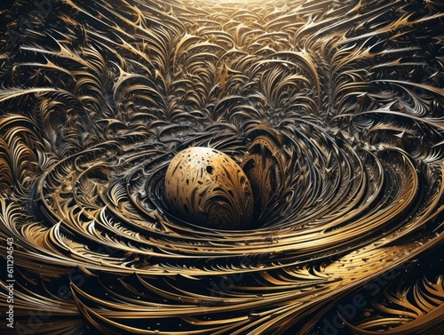 Abstract geometric composition liquid gold Created with Generative AI technology