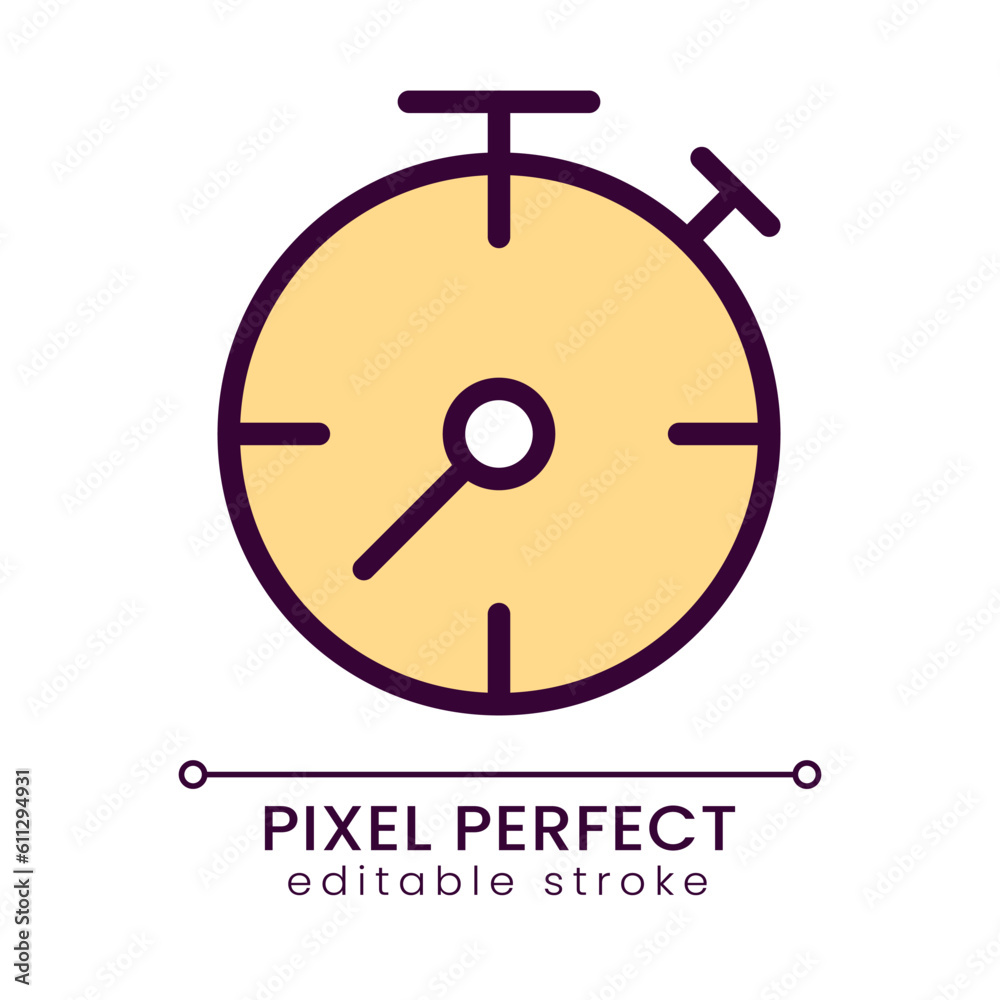 Stopwatch yellow pixel perfect RGB color icon. Business process deadline. Accurate measurement. Isolated vector illustration. Simple filled line drawing. Editable stroke. Poppins font used Stopwatch yellow pixel perfect RGB color icon. Business process deadline. Accurate measurement. Isolated vector illustration. Simple filled line drawing. Editable stroke. Poppins font used