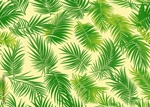 palm tree leaves seamless background wallpaper created with generative ai technology © Alena Yakusheva