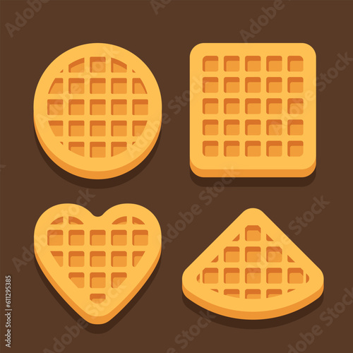 flat design various belgian waffles in set