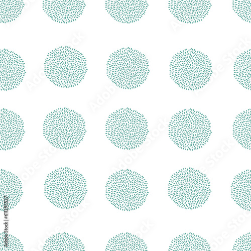 Vector seamless pattern pompom in rows in pastel blue on white background. Party or Birthday baby repeating pattern. Pon pon pom. Baby shower boy.
