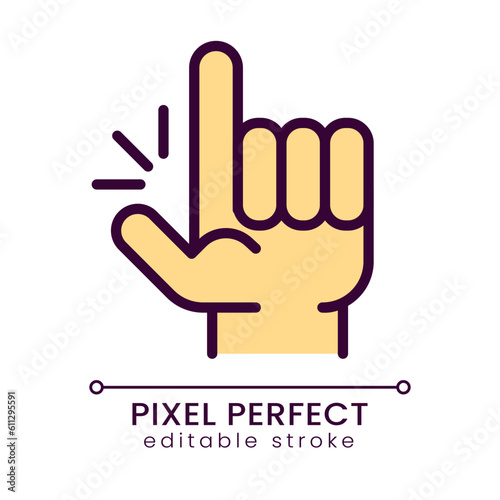 Eureka gesture yellow pixel perfect RGB color icon. Sudden creative idea. Exclamation and gesture. Isolated vector illustration. Simple filled line drawing. Editable stroke. Poppins font used