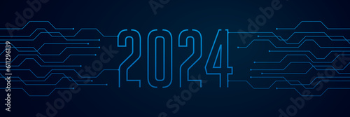 circuit board electronics digital technology banner 2024 blue