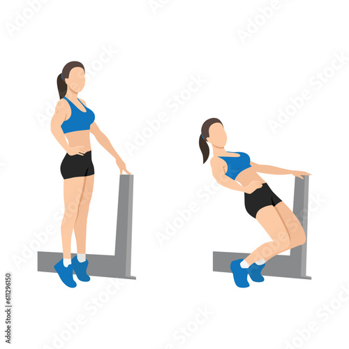 Woman doing sissy squat exercise. Woman doing squat jacks or side sumo walks exercise. Flat vector illustration isolated on white background