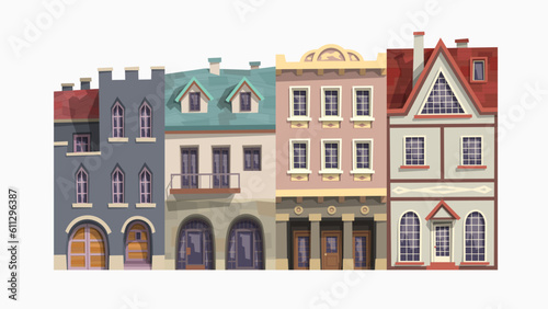 traditional vintage houses set isolated on white