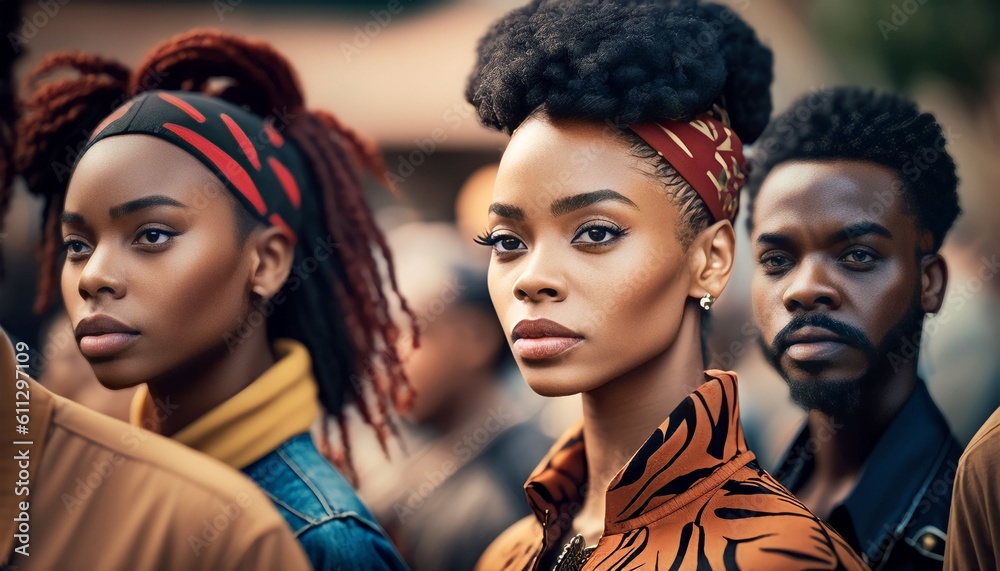 Obraz premium portrait of a black woman on the street demonstrating, generative AI