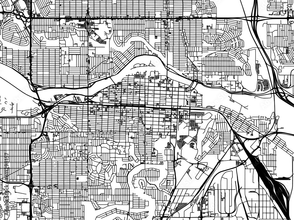 Naklejka premium Vector road map of the city of Calgary center Alberta in Canada on a white background.