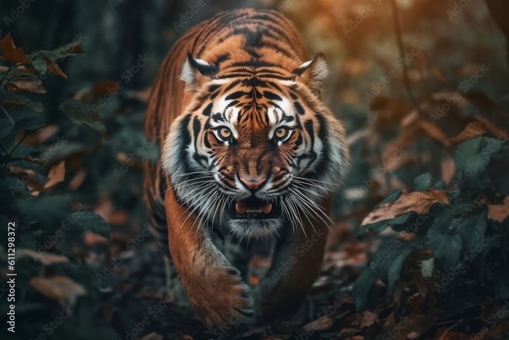 Fierce Tiger in the Forest Wildlife Photography. Generative AI