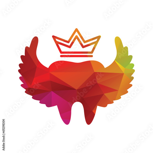 Flying tooth logo with king crown vector illustration
