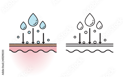 The skincare product doesn't get absorbed, that doesn’t properly penetrate into the skin layer with color and outline drawing vector on white background. Flat icon illustration.