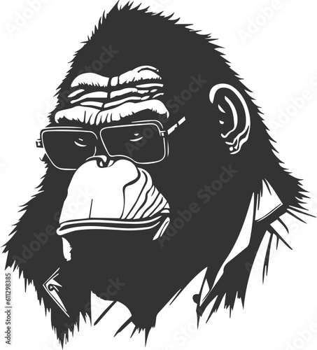 A gorilla with a classic formal wear style and glasses