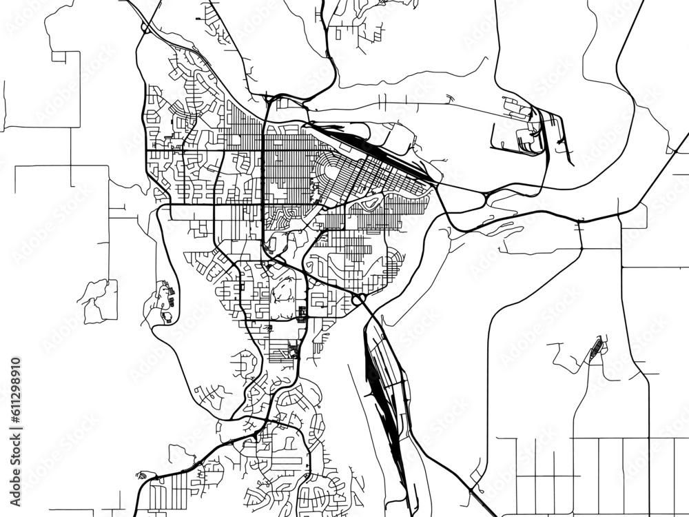 Vector road map of the city of  Prince George British Columbia in Canada on a white background.