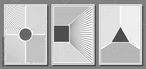 composition of geometric shapes in shades of gray. Minimalist design for interior decoration, prints, postcards, posters and banners. Linear arbitrary style.